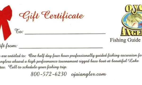A gift certificate for fishing in the water.